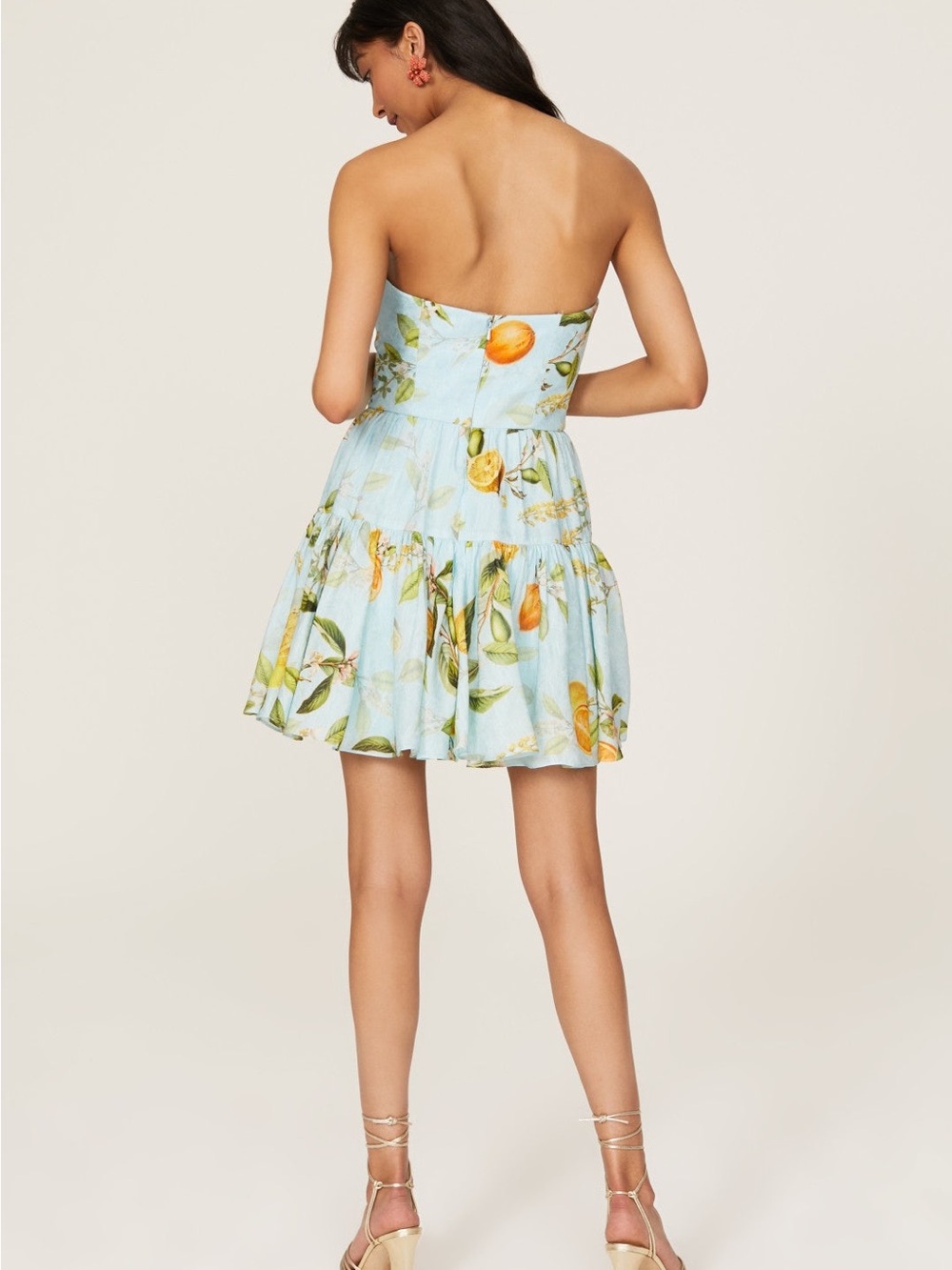 Monique Lhuillier Light Blue Strapless Lemon-Print Mini Dress - Picture 3 of 9
